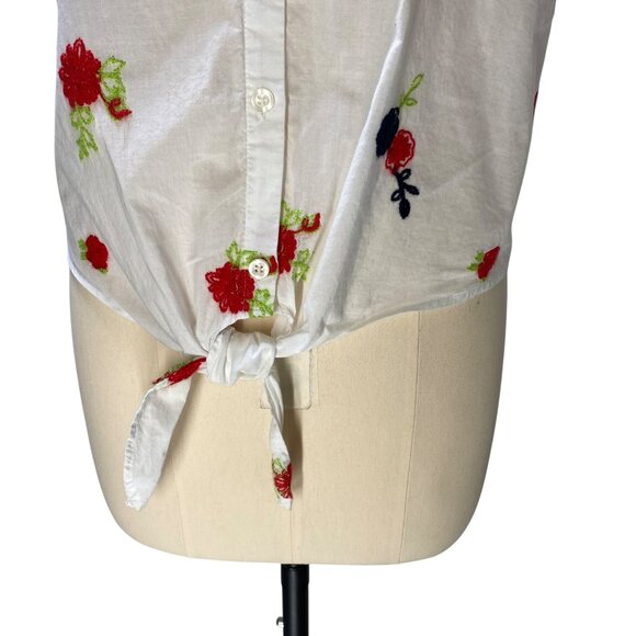 Marc New York L Floral Embroidered Button-Up Tie-Front Shirt Fun Park Picnic Cro - Picture 2 of 9